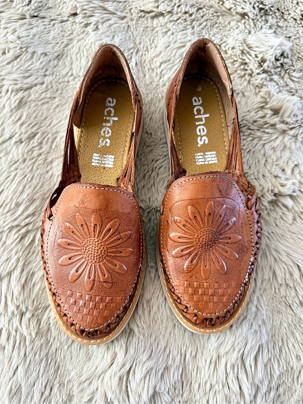Aches.  Women's Embossed Moccasin Flats Brown EU 37